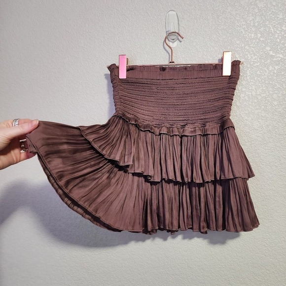 RESET Silky Smocked Tiered Mini Skirt M Boho Ruffle Cottagecore Soft girl - Picture 5 of 9